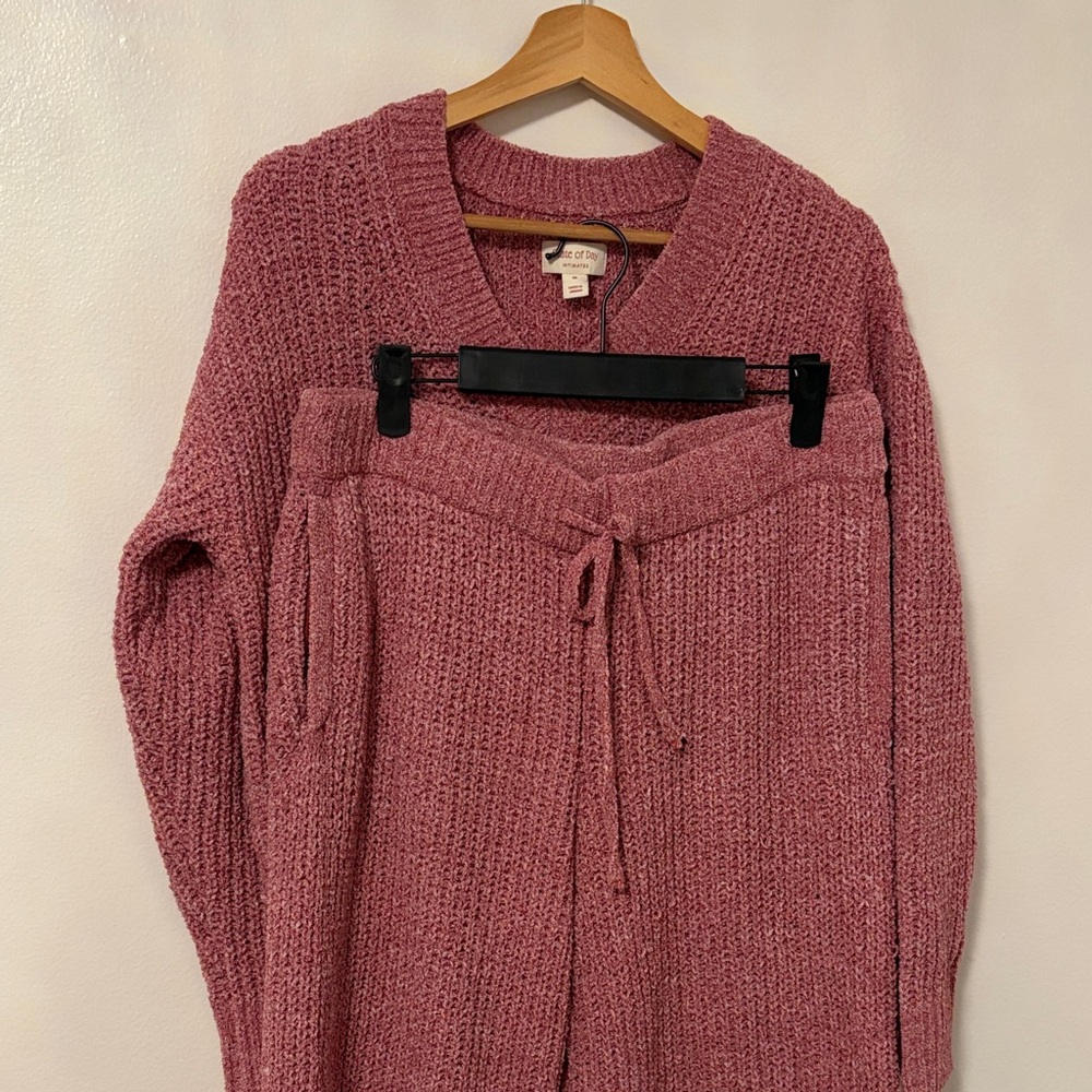 a new day Rose Pink Knit V-Neck Sweater Set